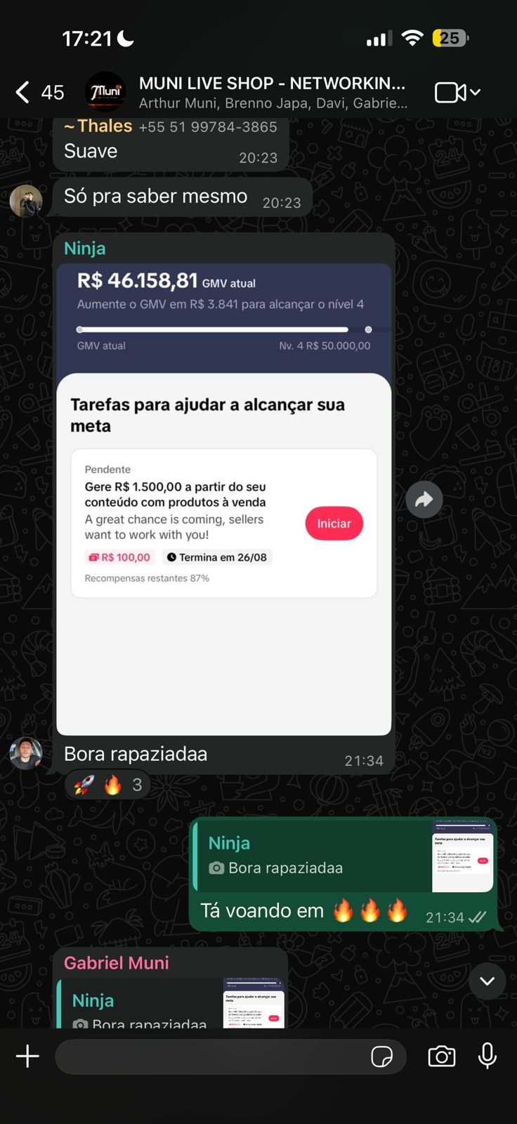 Print de resultado real de live no TikTok Shop
