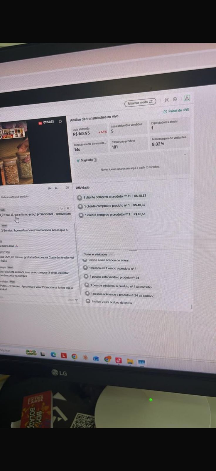 Print de resultado real de live no TikTok Shop