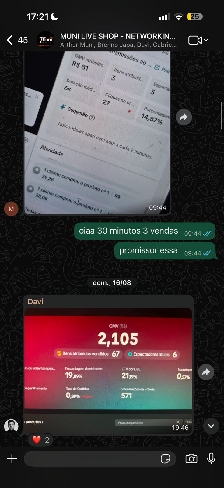 Print de resultado real de live no TikTok Shop