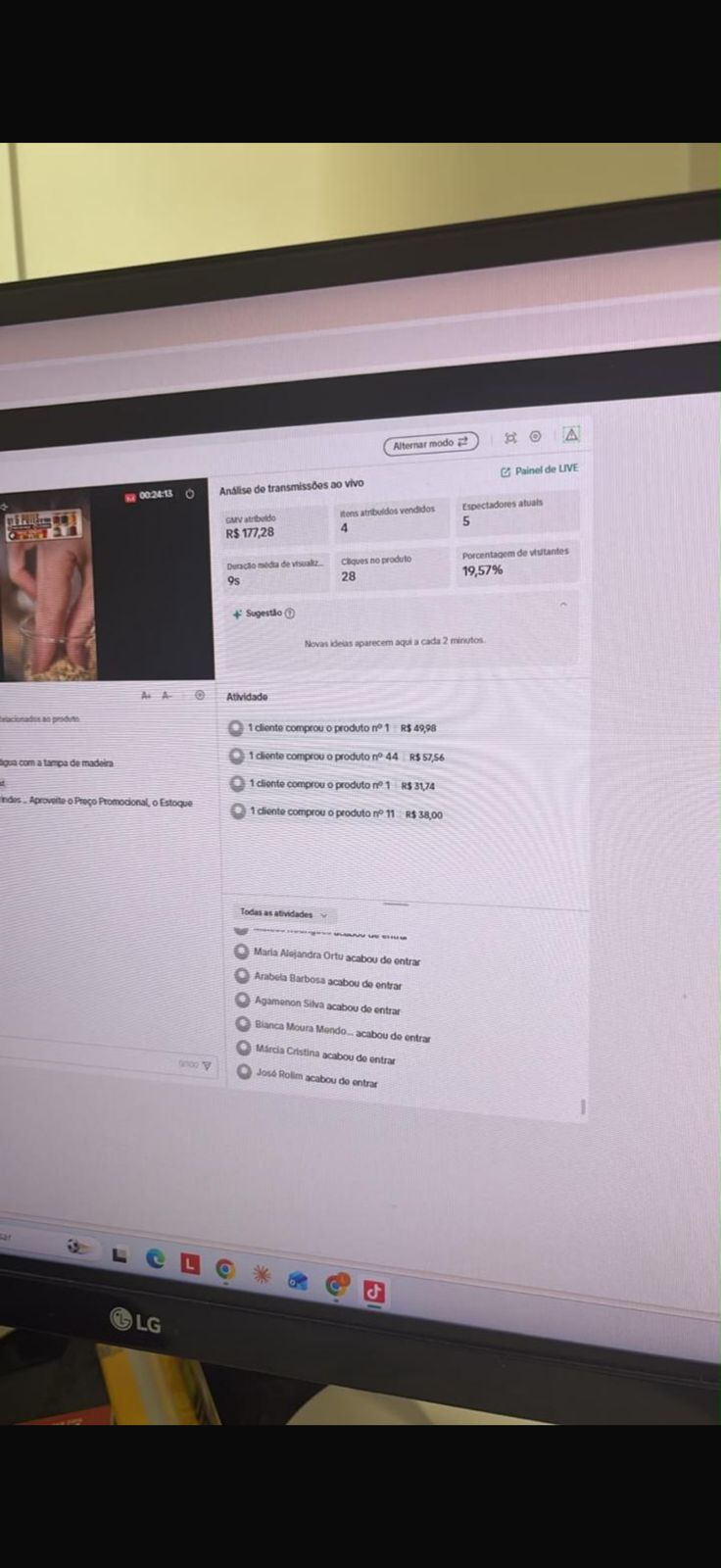 Print de resultado real de live no TikTok Shop