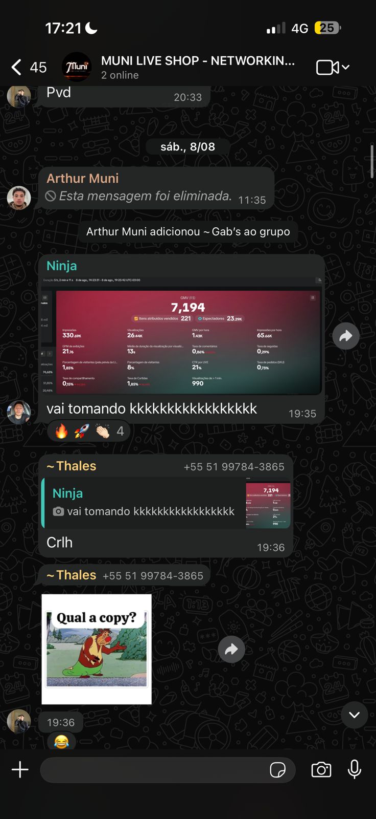 Print de resultado real de live no TikTok Shop