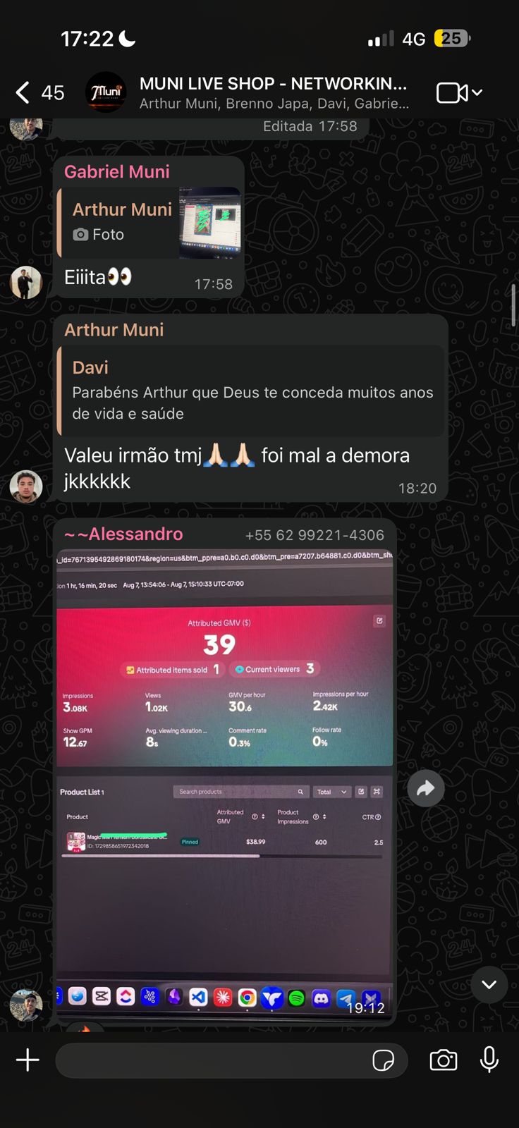 Print de resultado real de live no TikTok Shop