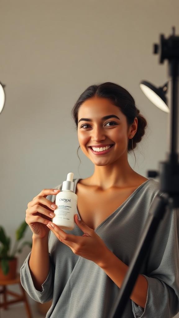 Creator apresentando um produto de skincare durante uma live