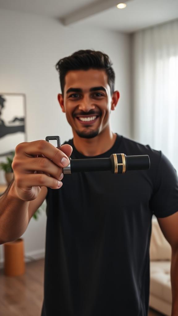 Creator apresentando um acessório fitness durante uma live